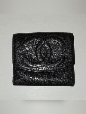 CHANEL Leather Caviar CC Flap Coin Pouch Blk Wallet